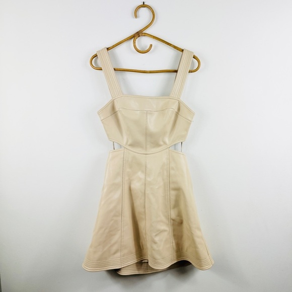 Jonathan Simkhai vegan leather cut out mini dress in vanilla - Picture 3 of 14